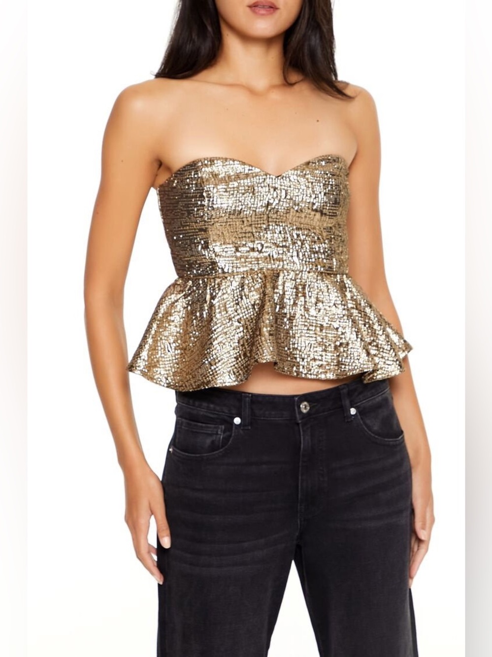 Forever 21 Gold Sequin Strapless Peplum Camisole -Size XL - NWT